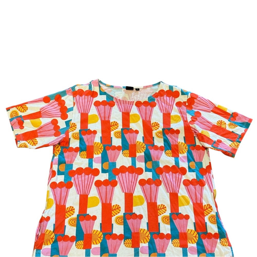 Marimekko Uniqlo Pompula Pattern A Line Midi Dress Short Sleeves Women’s Sz M - Picture 3 of 5